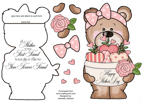Hearts Teddy Bear Mothers Day Shaped Card