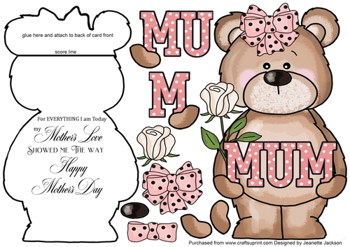 Mum Teddy Bear Mothers Day Shaped Card