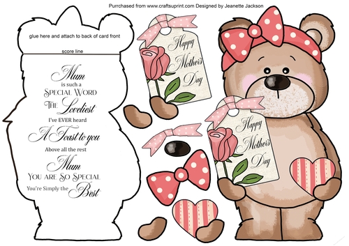 Rose Teddy Bear Mothers Day Shaped Card