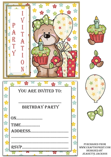 Party Invitation Female Teddy Bear 6x6