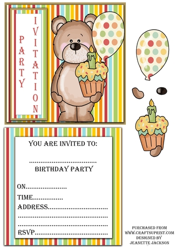 Party Invitation Male Teddy Bear 6x6