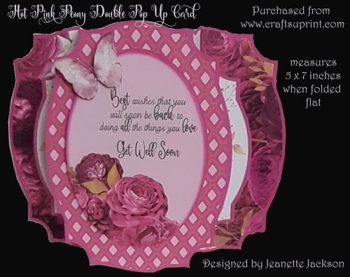Hot Pink Peony Double Pop Up Get Well Soon Card