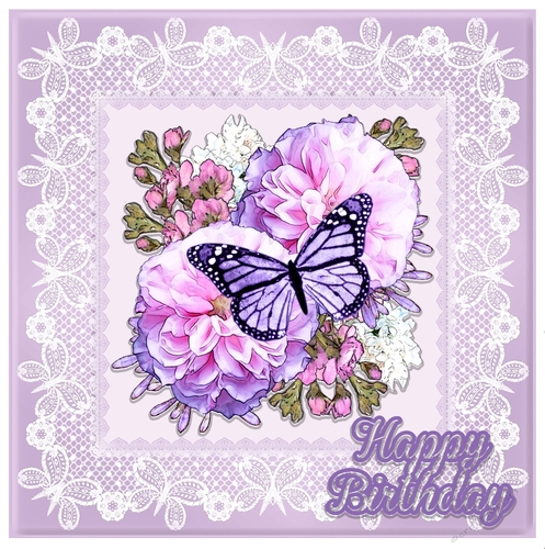 Butterflies, Lace and Peonies Birthday Card