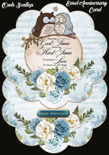 Owls Scallop Easel Shaped Anniversary Card