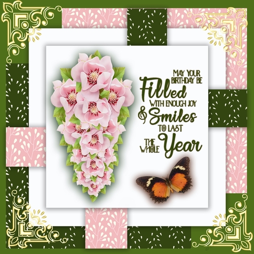 Floral Pink & Green 7 x 7 Birthday Card