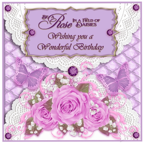 Pink Roses Quilt Doily 8 x 8 Birthday Card