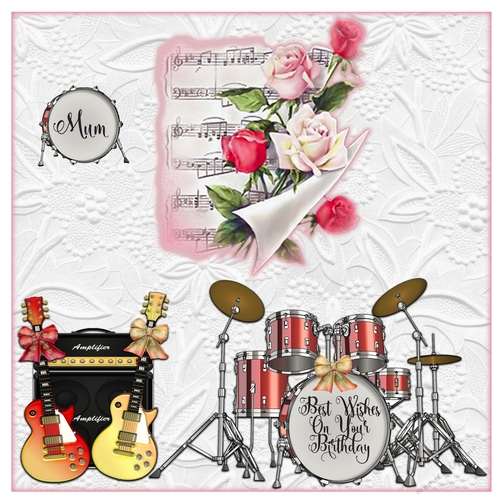 Roses and Music 8 x 8 Birthday Card