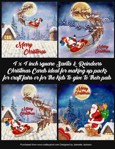 4 x 4 Inch Square Santa & Reindeers Christmas Card Toppers