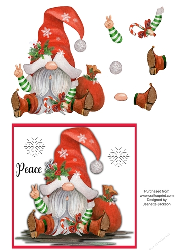 Christmas Peace Gnome 6 x 6 Topper & Decoupage