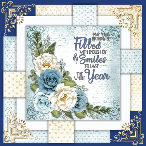 Vanilla & Blue Roses 7 x 7 Card