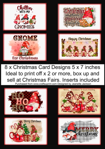 8 x Gnome Christmas Card Bundle 5 x 7 inch 