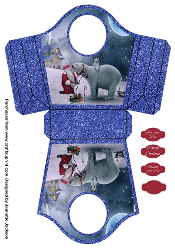 Santa & Polar Bear Blue Tote Gift Bag