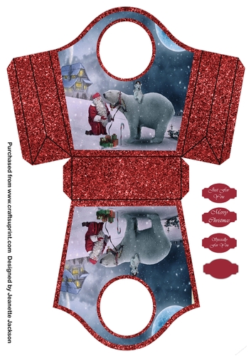 Santa & Polar Bear Red Tote Gift Bag