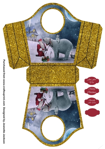 Santa & Polar Bear Gold Tote Gift Bag