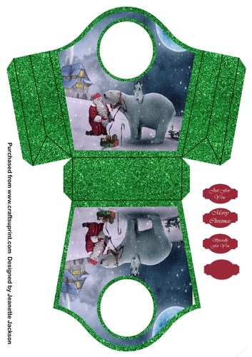 Santa & Polar Bear Green Tote Gift Bag