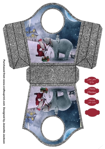 Santa & Polar Bear Silver Tote Gift Bag