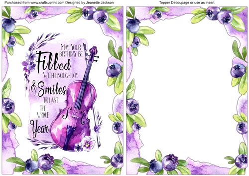 Violin Birthday Card Topper and Decoupage