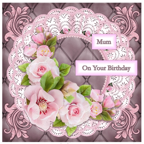 Pink Floral Quilt 7 x 7 Birthday Card