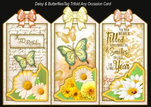 Daisy & Butterflies Tag Trifold Any Occasion Card
