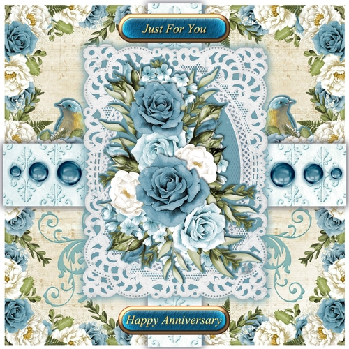 Blue and Vanilla Roses All Occasions 7 x 7 Card