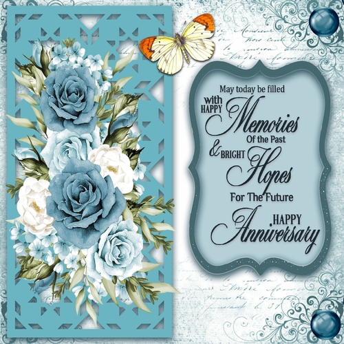 Tall Roses Blue and Vanilla Anniversary Card