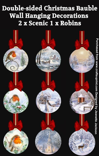 3 x Double-sided Christmas Bauble Wall Hanging Decorations