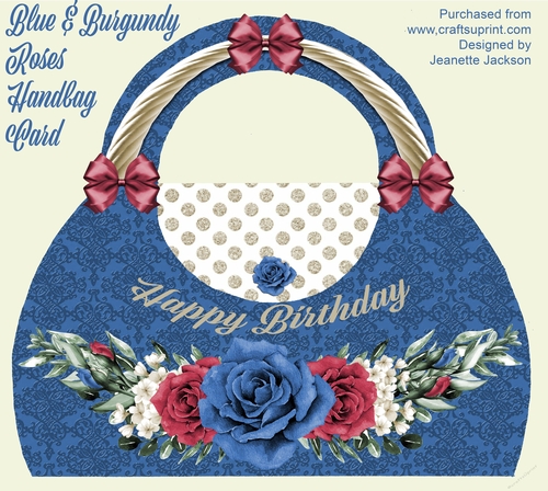 Blue & Burgundy Roses Handbag Shaped Card