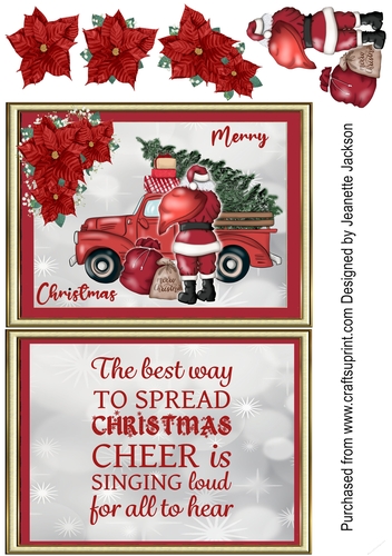 Santa Truck and Poinsettia 5 x 7 Card
