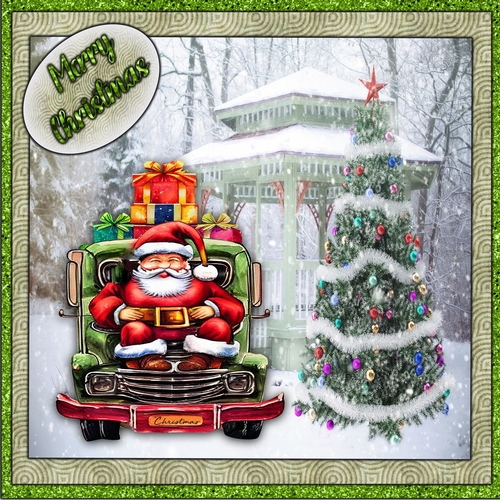 Santa Loaded Up with Parcels 8 x 8 Card