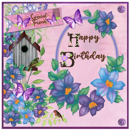 Birdhouse Floral Birthday 7 x 7 Card