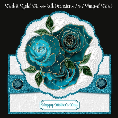 Teal & Gold Roses All Occasions 7 x 7 Card
