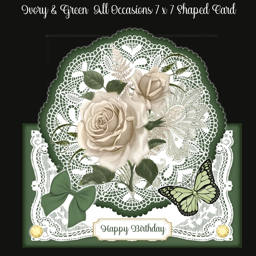 Ivory & Green Roses All Occasions 7 x 7 Shaped Card