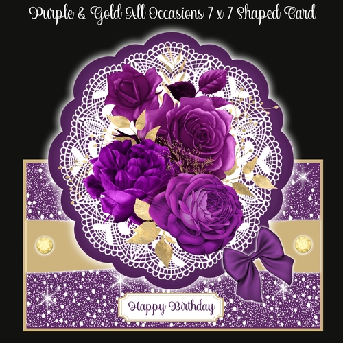 Purple & Gold Roses All Occasions 7 x 7 Shaped Card