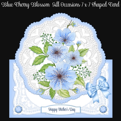 Blue Cherry Blossom All Occasions 7 x 7 Shaped Card