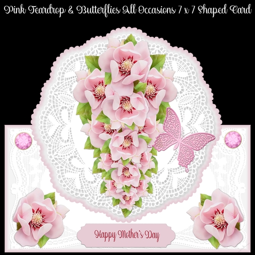 Pink Teardrop and Butterfly All Occasion 7 x 7 Shaped Card
