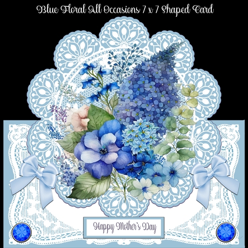 Blue Floral All Occasions 7 x 7 Shaped Card