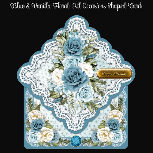 Blue & Vanilla Floral All Occasions Shaped Card