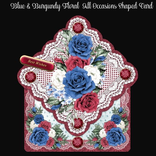 Blue & Burgundy Floral All Occasions Shaped Card