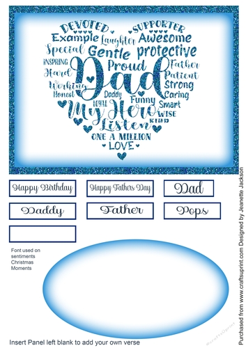 Fathers Day, Birthday Blue Topper to fit a A5 