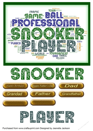 Fathers Day, Birthday Snooker Player Topper to fit a A5 