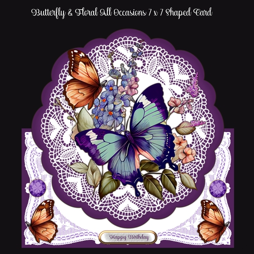 Butterfly & Floral All Occasions 7 x 7 Shaped Card