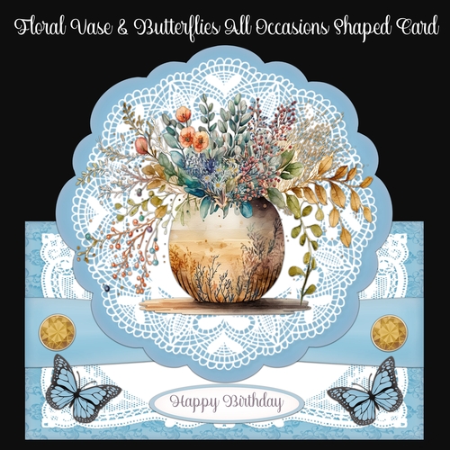 Floral Vase and Butterflies All Occasions Shaped Card