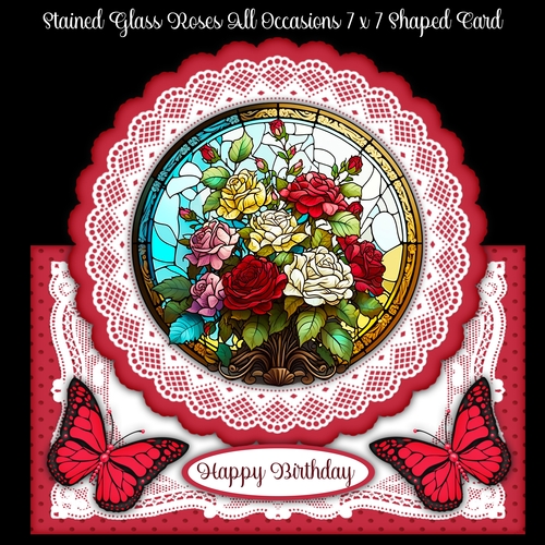 Stained Glass Roses All Occasions 7 x 7 Shaped Card