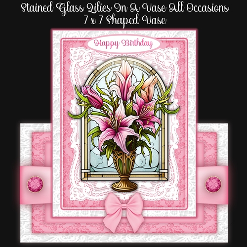 Stained Glass Lilies In A Vase All Occasions 7 x 7 Shaped Card