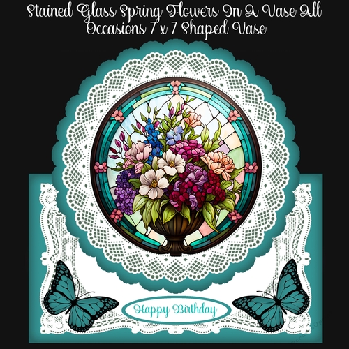 Stained Glass Spring Flowers In A Vase All Occasions 7 x 7 Shaped Card