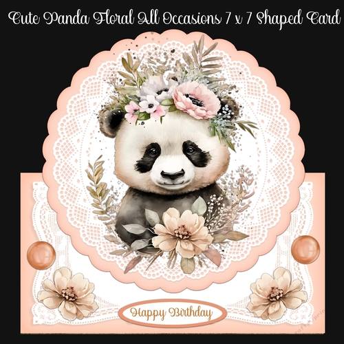 Cute Panda Floral All Occasions 7 x 7 Shaped Card