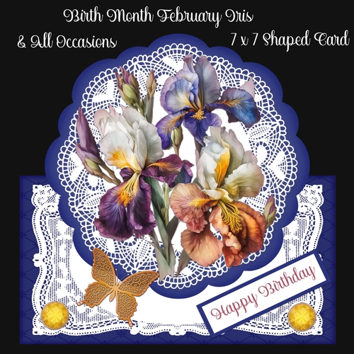 Birth Month February Iris & All Occasions 7 x 7 Shaped Cards 