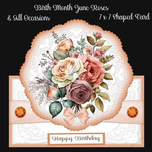 Birth Month June Roses & All Occasions 7 x 7 Shaped Cards 