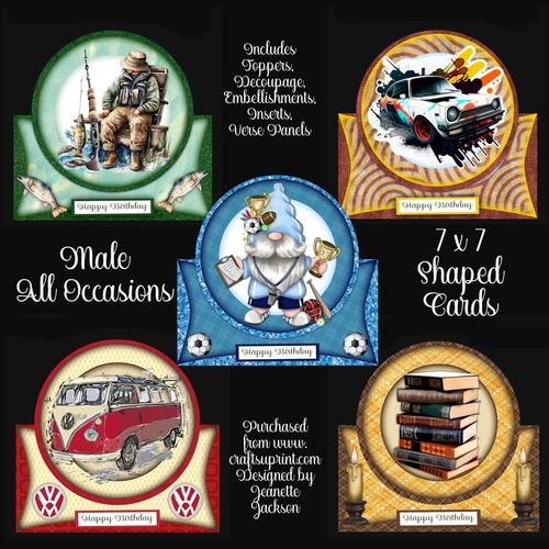 Bumper Kit of 5 x Male All Occasions 7 x 7 Shaped Cards