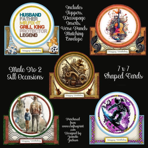 Bumper Kit of 5 x Male No 2 All Occasions 7 x 7 Shaped Cards